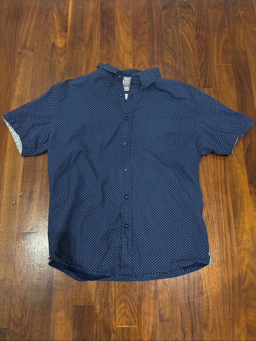 Men's Short-Sleeve Navy Dot Casual Button-Down Shirt
